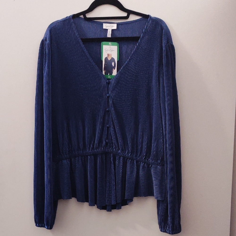 Jessica Simpson Blue Relaxed Tie Front Blouse